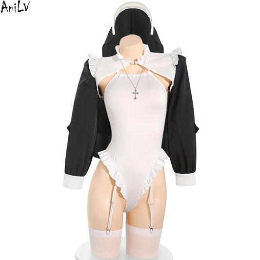 AniLV Anime Game Girl Convent Nun Uniform Women Maid Bodysuit Outfits Cosplay Halloween Costumes