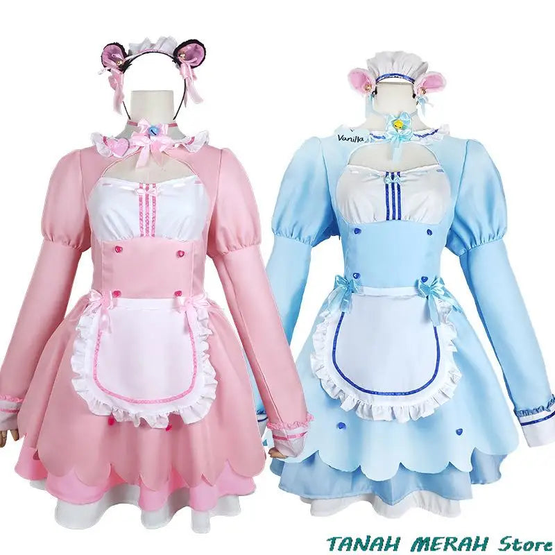 Anime Game Nekopara Chocola Vanilla Cosplay Costume Wig Maid Dress Lolita Servant Skirt Woman Sexy Kawaii Birthday Party Suit