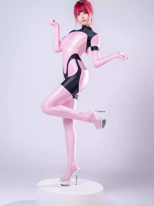 women gloss see through swimsuit Oil shiny back zipper jumpsuit body suits japanese swimsuit play the role Tights