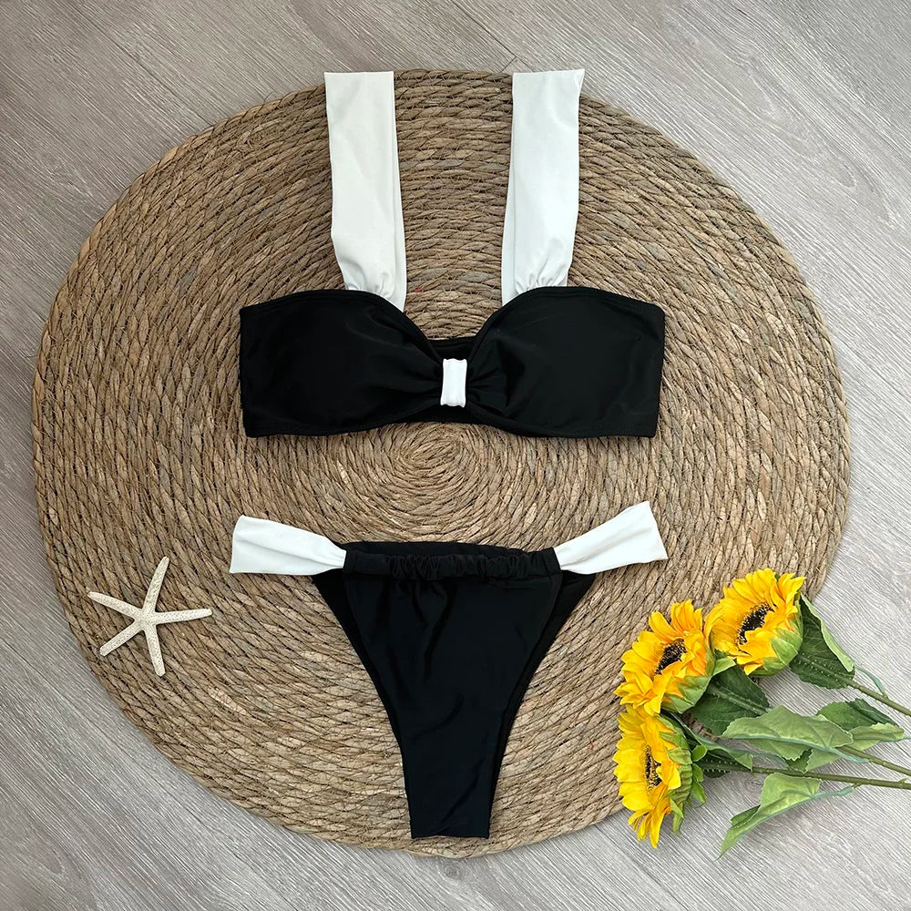 ASHBURNS Black Bikini 2024 Sexy Micro Mujer Bikini Set Women Swimsuits Female Swimwear Brazilian Biquini Swimming Suit Solid Beachwear