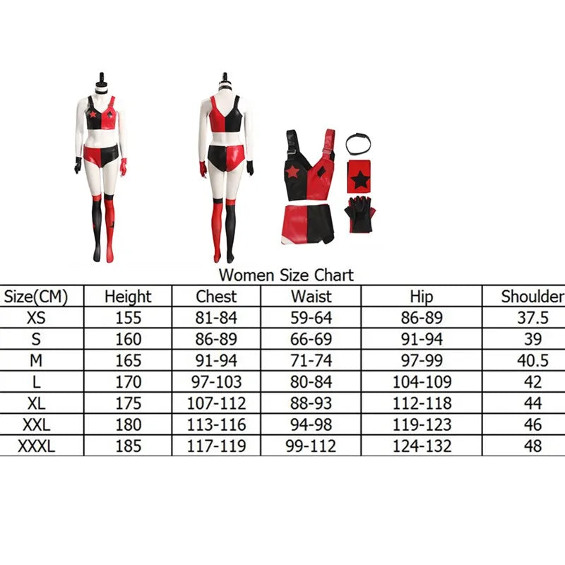Quinzel Cosplay Costume Adult Women Jumpsuit Swimsuit Dress Clown Hat Eyemask Outfits Halloween Carnival Disguise Party Suit