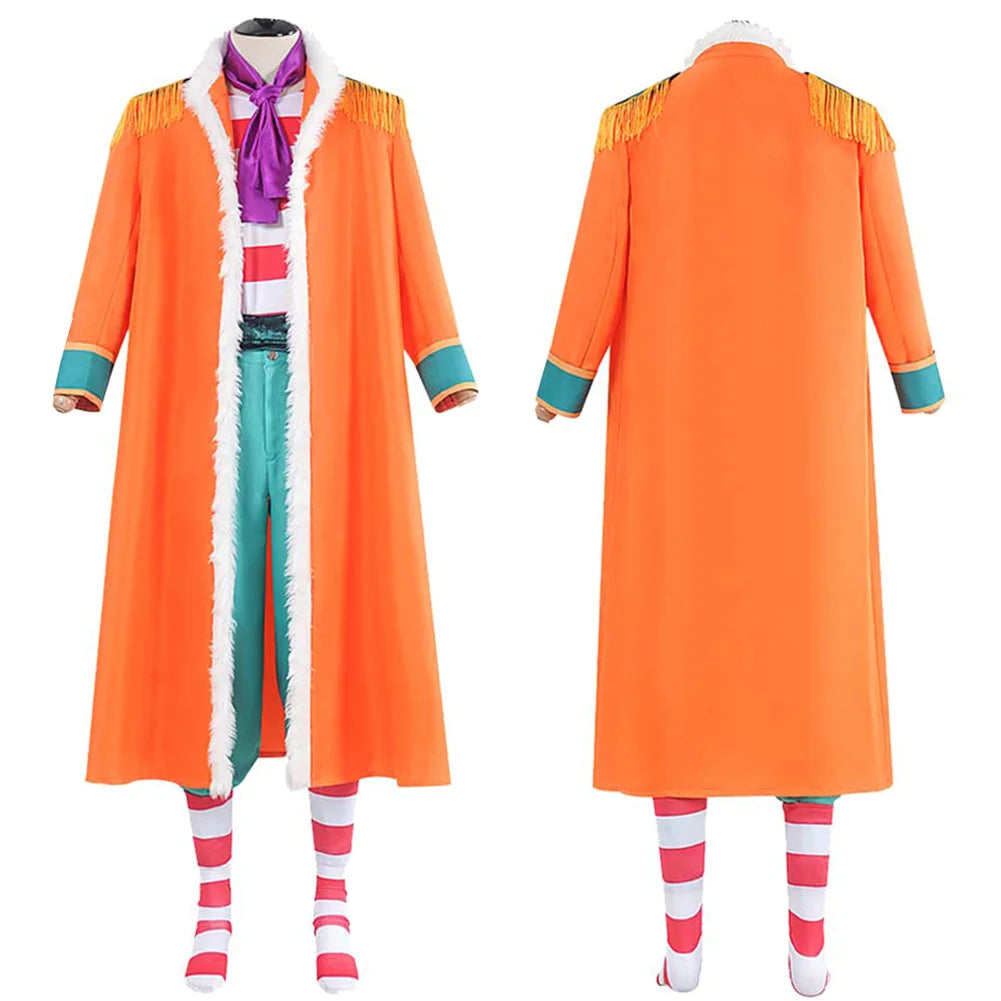 Disguise Clown Buggy Cosplay Hat Tie Coat Pants Clothing Anime Pirate Costume Adult Men Roleplay Fancy Dress Up Party Clothes