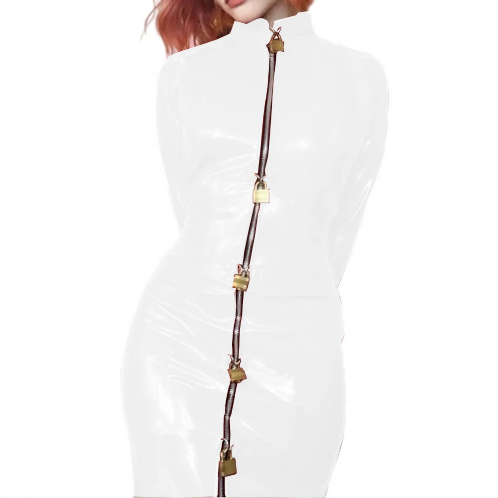 Lockable Sexy Sissy Cosplay PVC Leather Dress Long Sleeve Bodycon Madi Dress Bondage Bag Cover Hobble Dress Women Men Clubwear