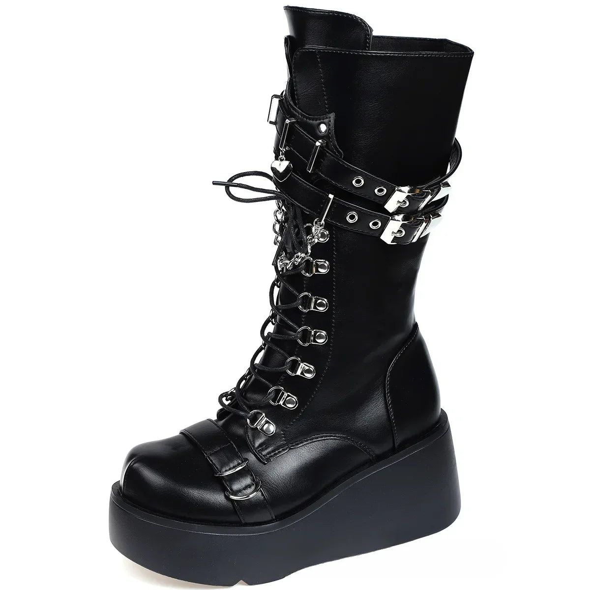 Platform Boots Riveted Buckle High Women's Boots Punk Spice Chic Biker Rider Boots