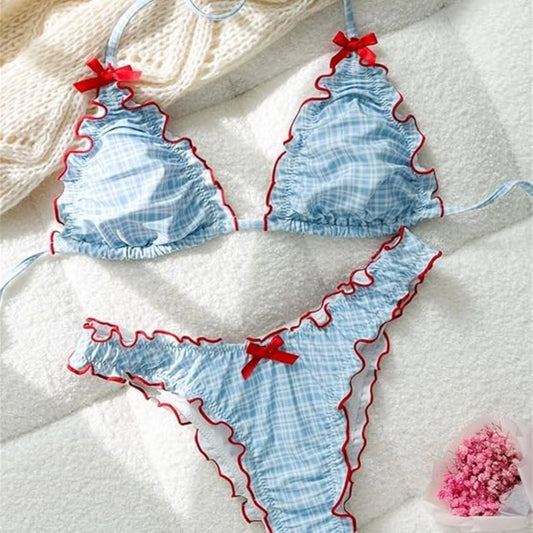 Yiiciovy Plaid Ruffle Hatle Bikini Set Womens Swimsuits Ruffled Trim Push Up Brazilian Swimwear Female New Biquini Bathing Suit
