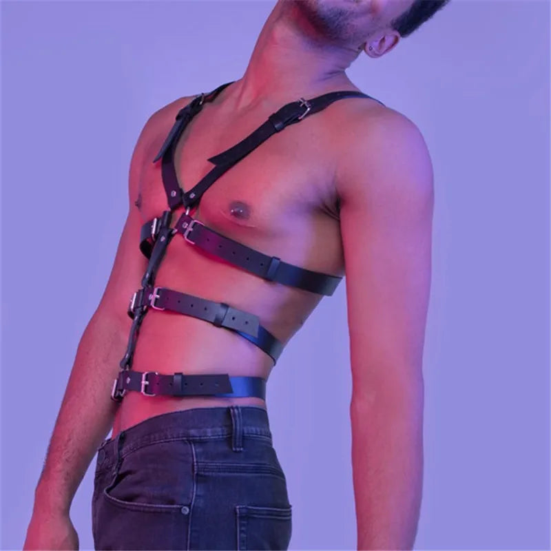 Male Pu Leather Lingerie Sexual Chest Harness Belt Men Adjustable Rave Gay Clothing BDSM Fetish Full Body Harness Belt Strap