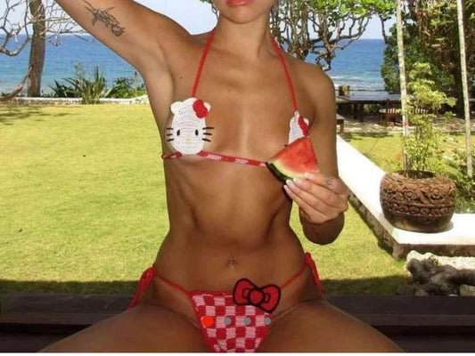 100% Handmade Crochet swimsuit set . As seen on Models. Fashionable Crochet bikini top and bottom. Bow Bathing Suit outfits
