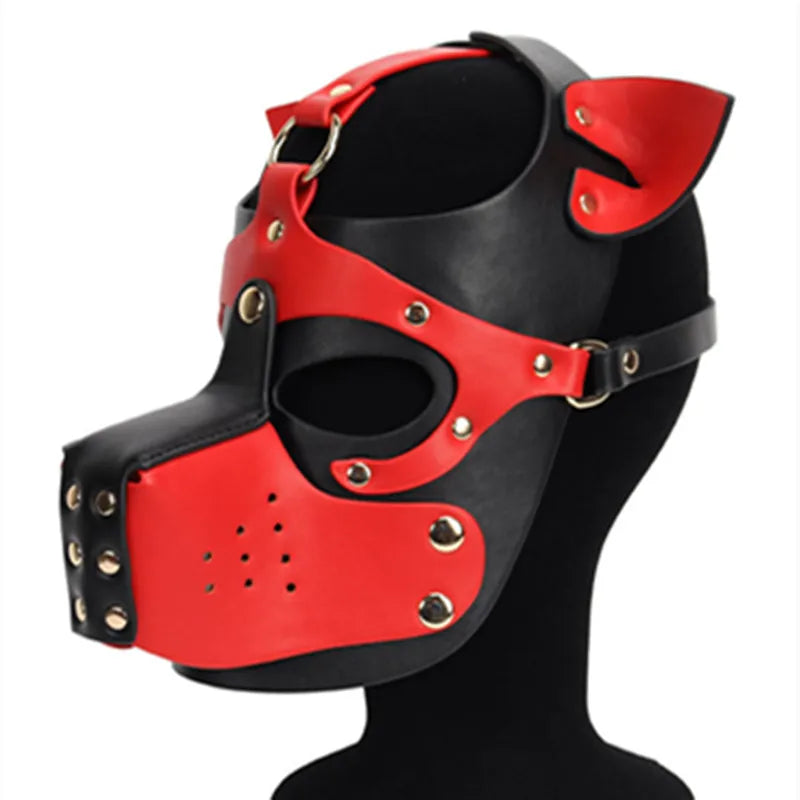 PU Dog Full Face Masks Sexy Pupply Cosplay Animal Party Costumes Adult Hood Punk Mask Role Play Leather Mask Headgear