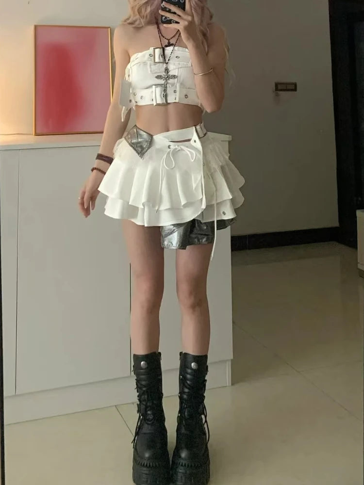 2025 ASHBURN™ Gothic Sweetheart Mini Set – Strapless Dress + Slim Zipper Pant Combo (2-Piece Look)