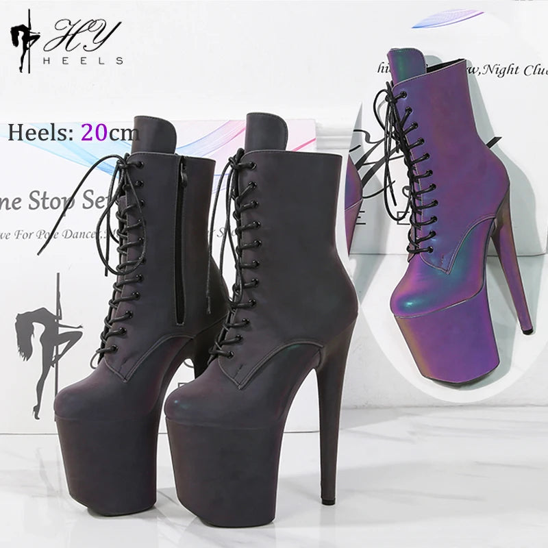 Silver Luminous 20CM/8Inch Exotic Pole Dancing Boots Night light Holographic Reflective Stripper Platform Party High Heels Shoes