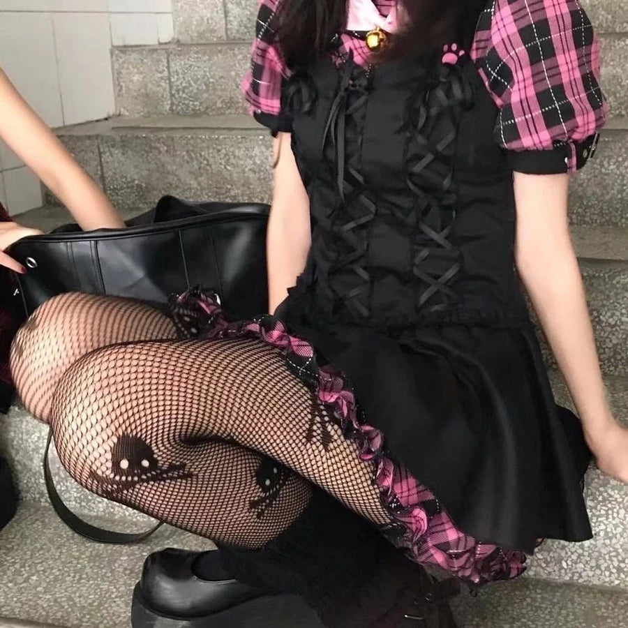 Gothic Sexy Pantyhose Dark Black Women's Thigh High Stockings Cospaly Anime Skull Design Long Socks Lolita Erotic Fishnet Tights