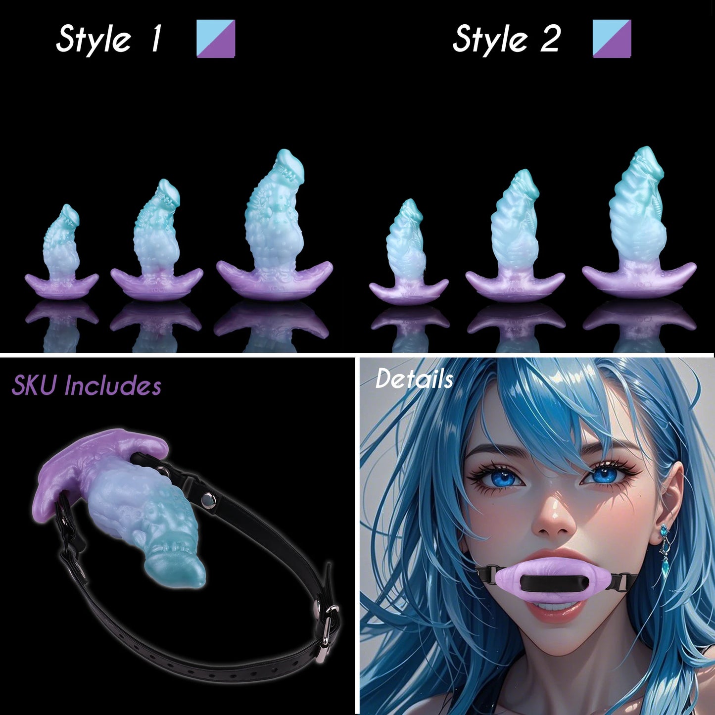 ASHBURN STALLION 2 IN 1 Dildo 10 Modes Bullet Vibrator Mouth Gag/ FURRY TAIL PLUG  Adjustable Leather Strap Bondage Muzzles Sex Toy For Women Couple BDSM Game