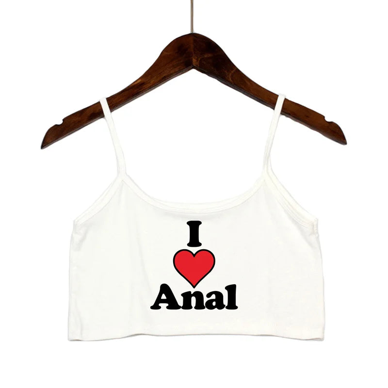 New Anal Love Heart Print Summer Women's Crop Top Sexy Elastic Cotton Camis Sleeveless Short Tank Top Bar Hot Tops for Women