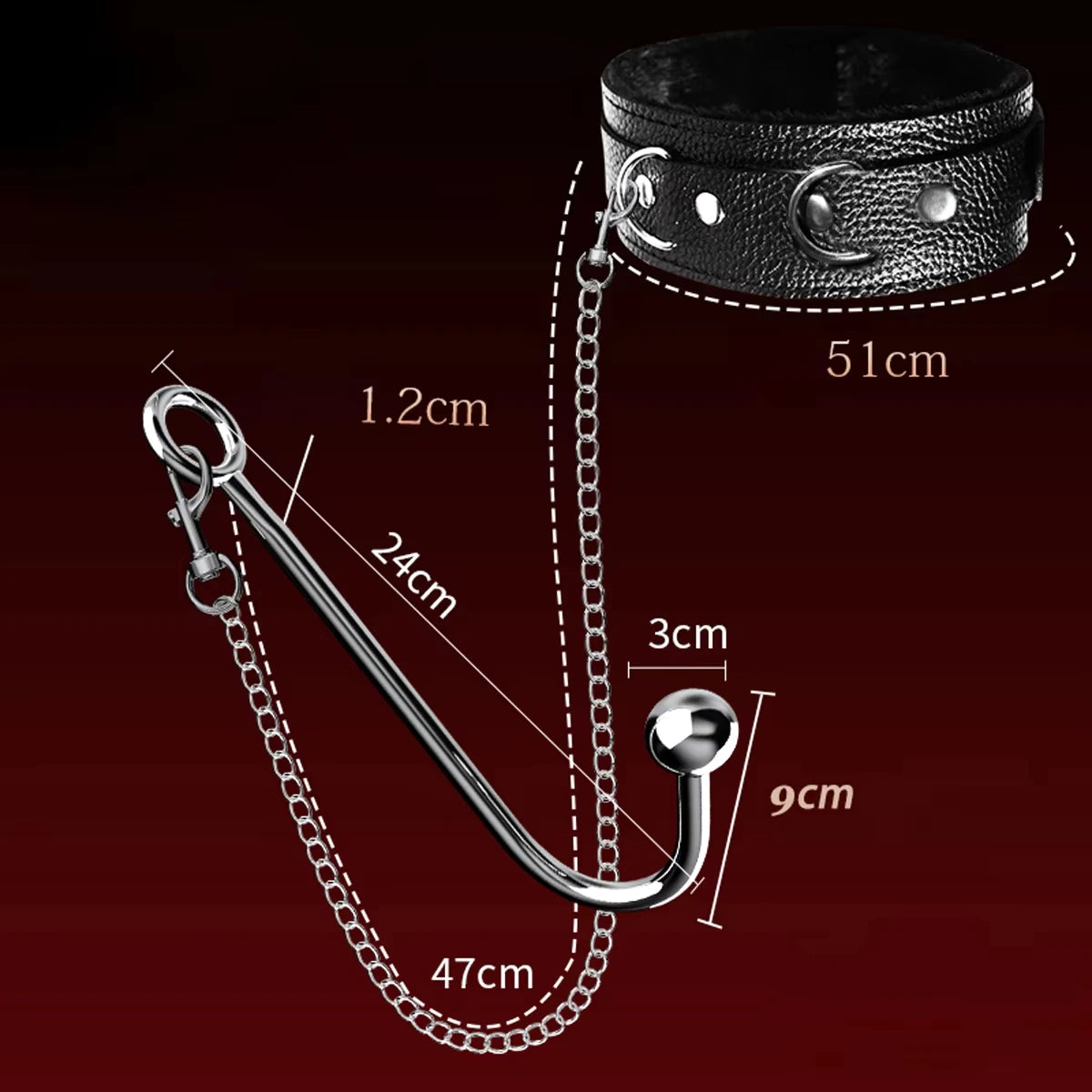 JIUAI Metal Anal Hook with Leather Collar Sexual Kits BDSM Erotic Bondage Restraint Game for Fetish Couples Adult Anal Sex Toys