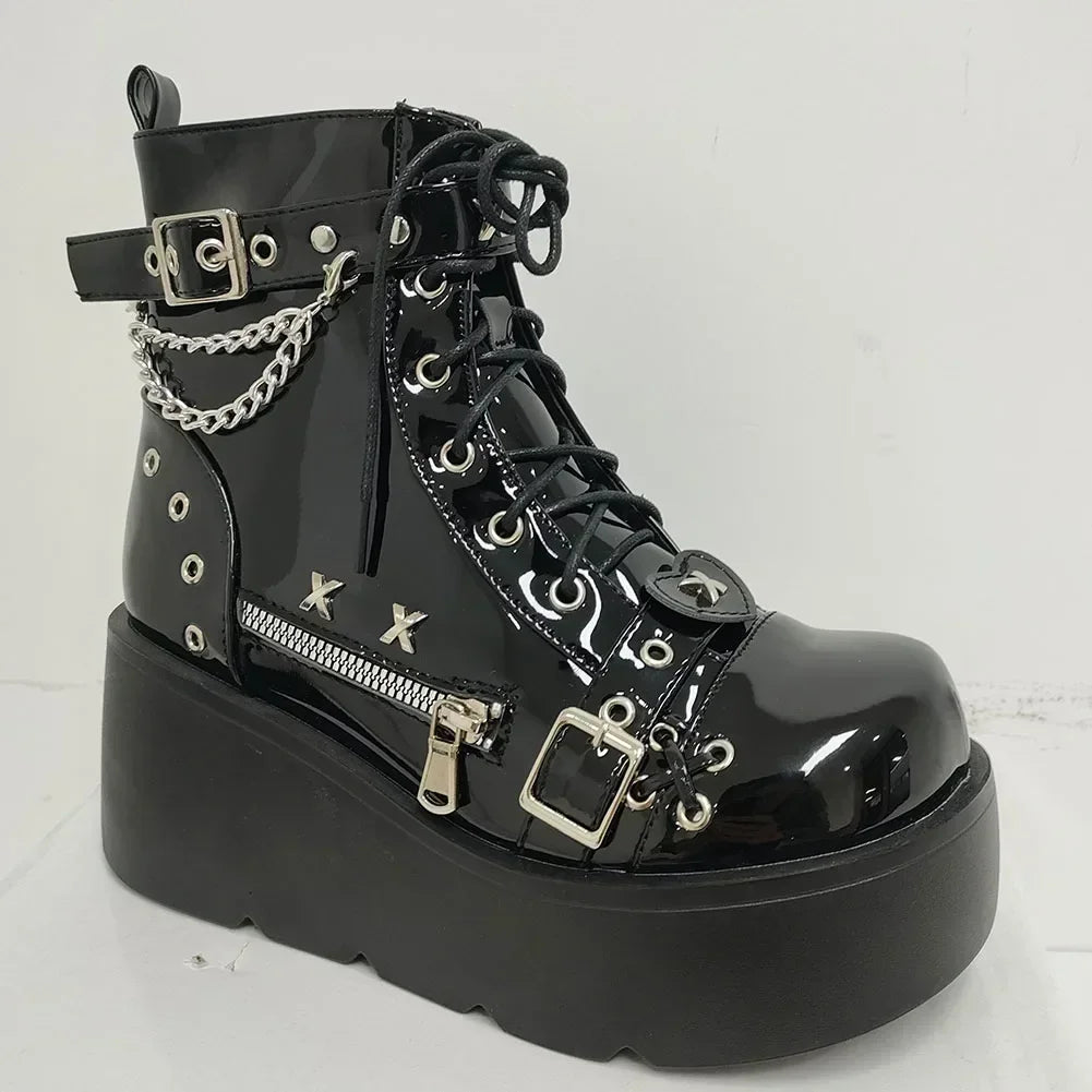 New Gothic Style Platform Vampire Cosplay Women Mid-calf Boots 2024 Winter Comfy Women Motorcycle Boots Shoes