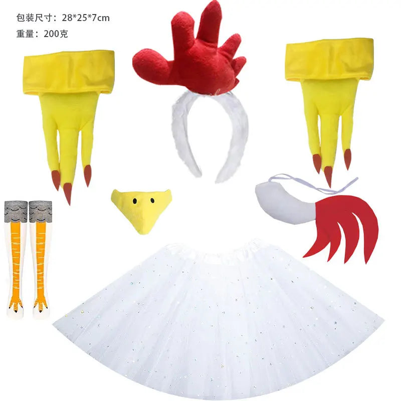 Chicken Costume Set Chicken Headband Tail Nose Gloves Tutu Skirt Socks for Women Halloween Rooster Dress up Thanksgiving Outfit