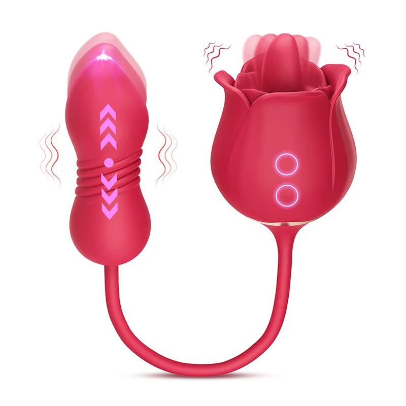 Rose Toy Thrusting Dildo Vibrator for Women Egg Clitoris Sucker Stimulator Tongue Licking Adults Goods Sucking Sex Toys Female