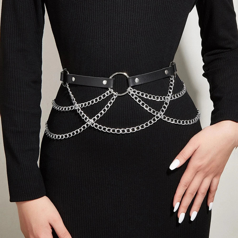 Women Sexy garter Belt Leather Harness Waists Leg Harness Gothic Jewelry Body Chain Punk Leather Gothic Waist Belt Clothing Acce