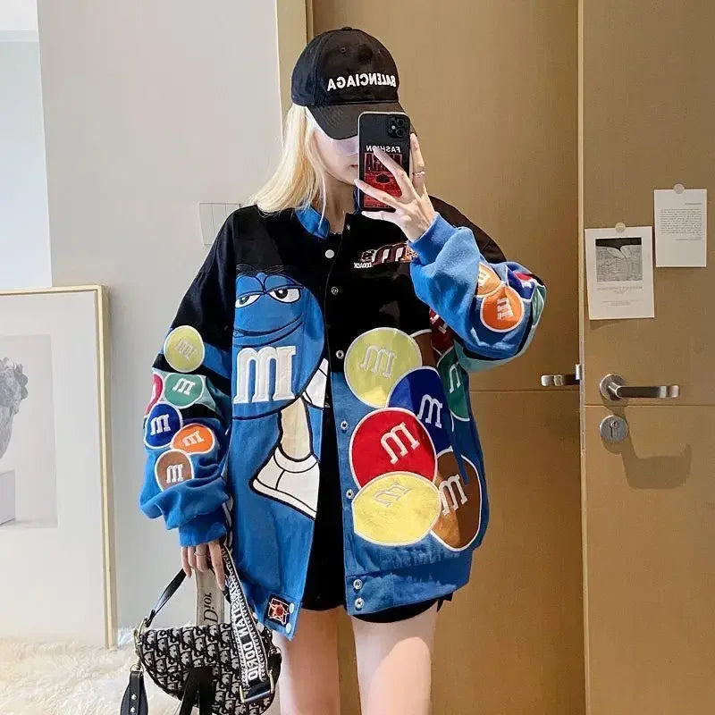 Cartoon Jacket Women Embroidery Oversized Varsity Jacket Men Spring Autumn Baseball Bomber Coat Outwears Women Clothing Youthes