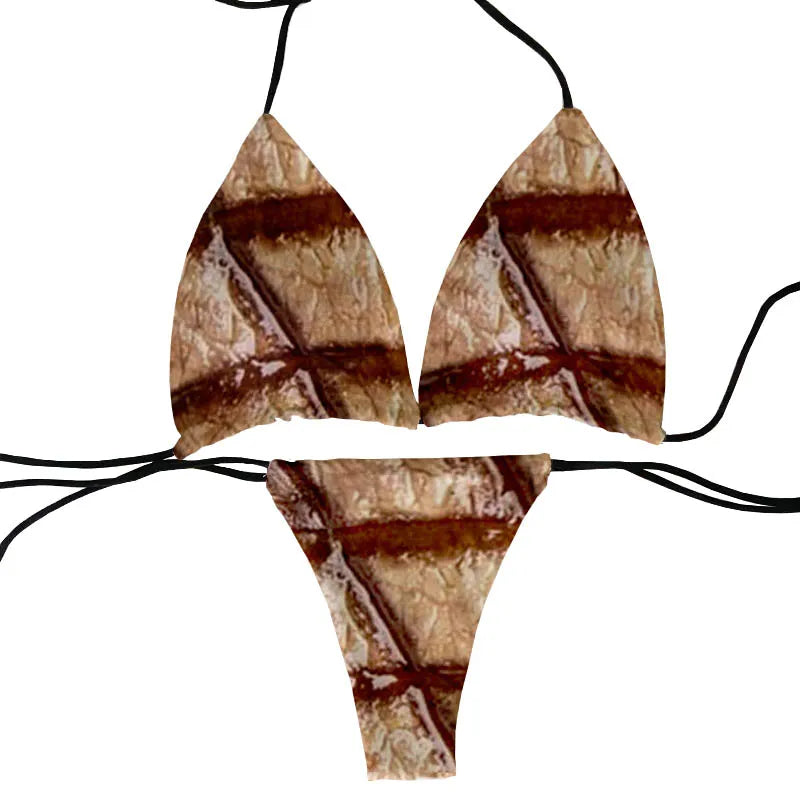 Funny pork belly pattern printed bikini set personality fashionable skinny bikini deep V summer beachwear party bikini