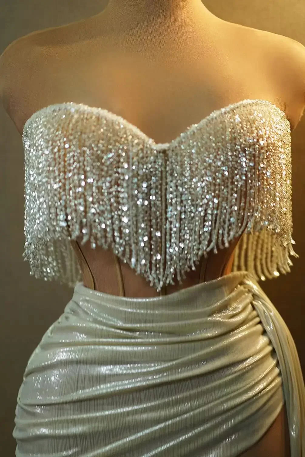Birthday Party Tassel Strapless Dress Nightclub Bar Dj Performance Stage Costumes Pole Dance Clothing For Women Stage Wear