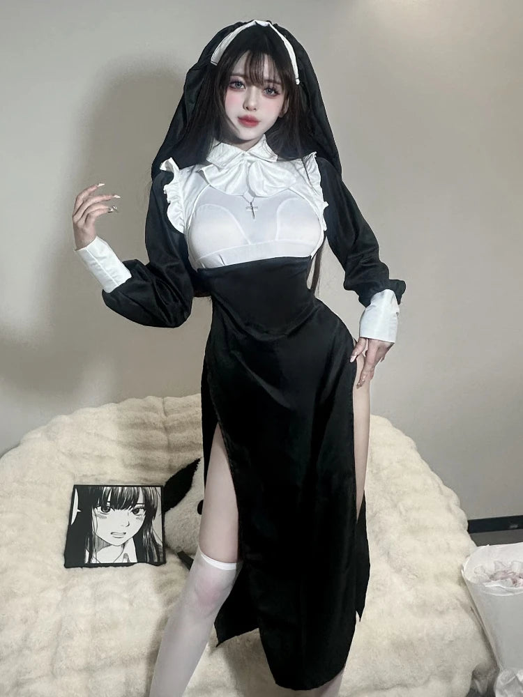 Nun Anime JK Cosplay Costumes Japanese Student Outfit Sister Uniform Crotchless Women Night Role Play Temptation Apparel