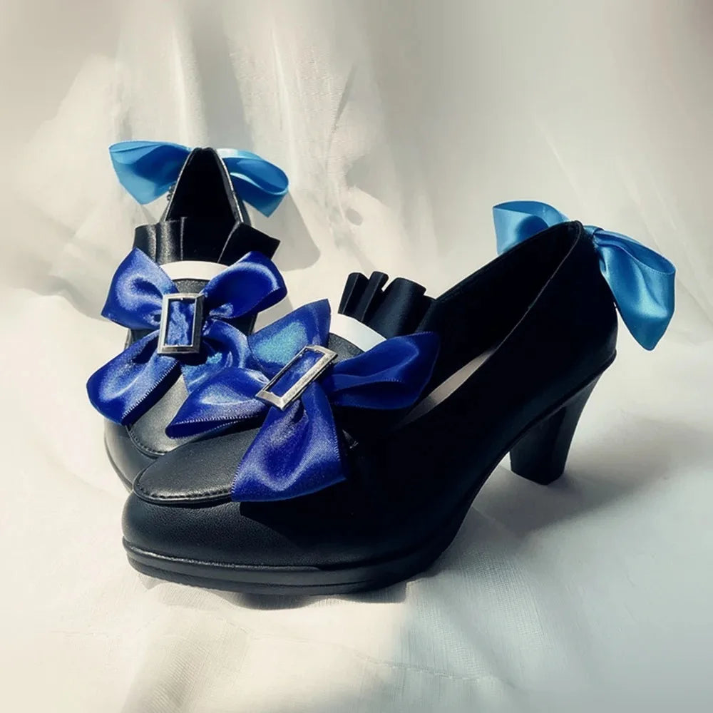 Game Genshin Impact Fontaine Furina Cosplay Shoes Boot Women Lolita Bow High Heels Halloween Masquerade Party Costume Accessorie