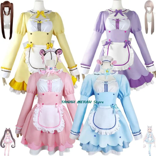 Anime Game Nekopara Chocola Vanilla Cosplay Costume Wig Maid Dress Lolita Servant Skirt Woman Sexy Kawaii Birthday Party Suit