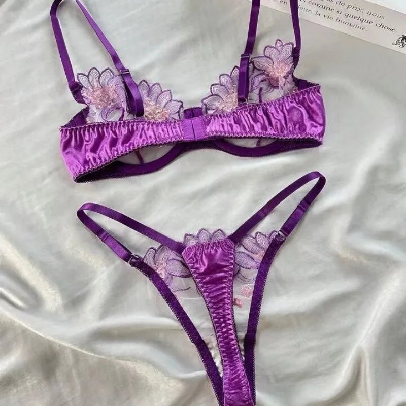 Toucheart Sexy Mesh Embroidery Underwear Set for Women Thin Push-up Anti-sagging See-through Bra Set Lace Sexy Lingerie Set New