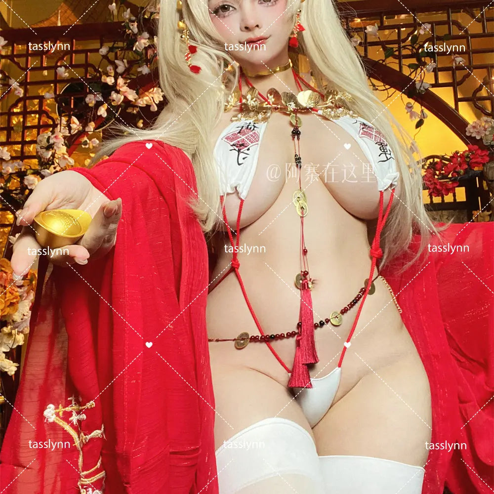 Anime Psychic Cosplay Costumes Tie Uniform Japanese Kimono Witch Uniform Sexy Bikini Lingerie Set New Year Blessing Underwear