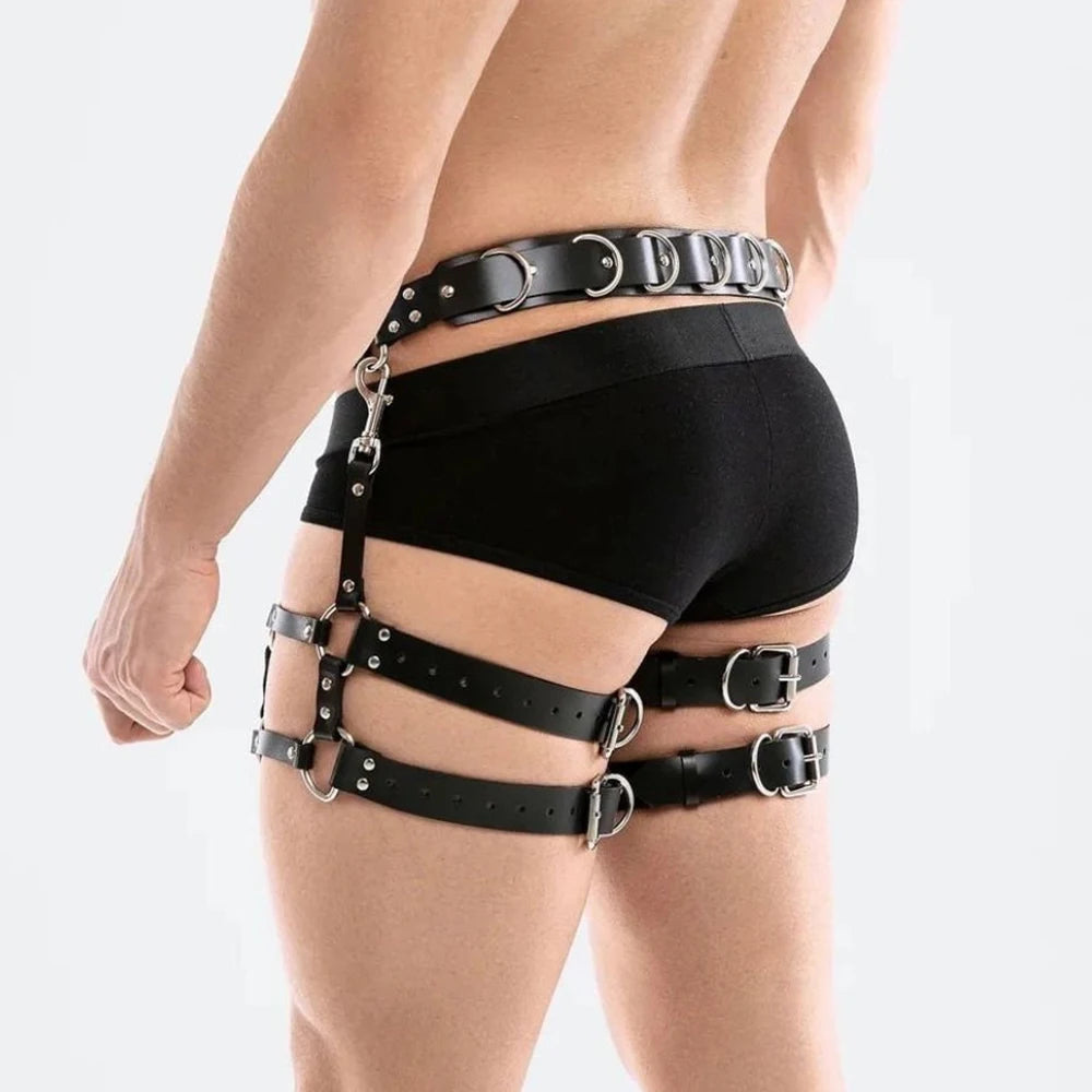 Fashion Men Sexy Punk Leather Suspenders Leg Harness Sissy Gay Thigh Harness Belt Men Pants Accessories Bdsm Bondage Suspenders