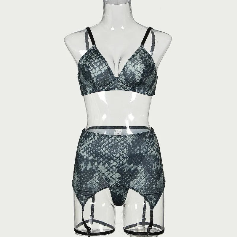 Toucheart Sexy Lingerie Suit for Women Sexy Snake Print Garters Women's Underwear 4-piece Set Exotic Fancy Underwear Uniform Set