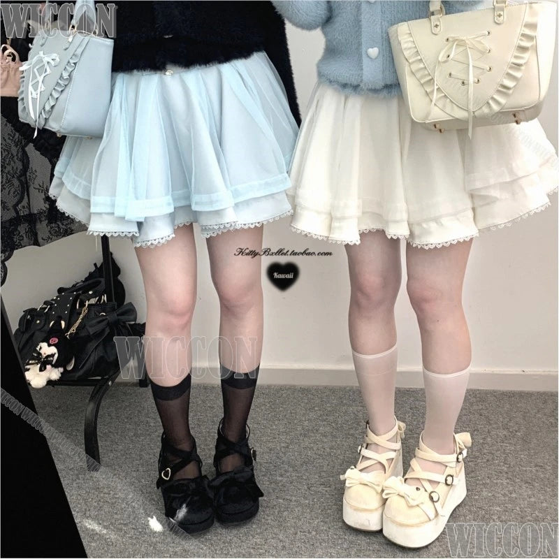 Jirai Kei Gauzy Skirt Cosplay Costume Kawaii 360-degree Hemline Skirt Sweet Cute Dress Girl Women Christmas Holloween Customized