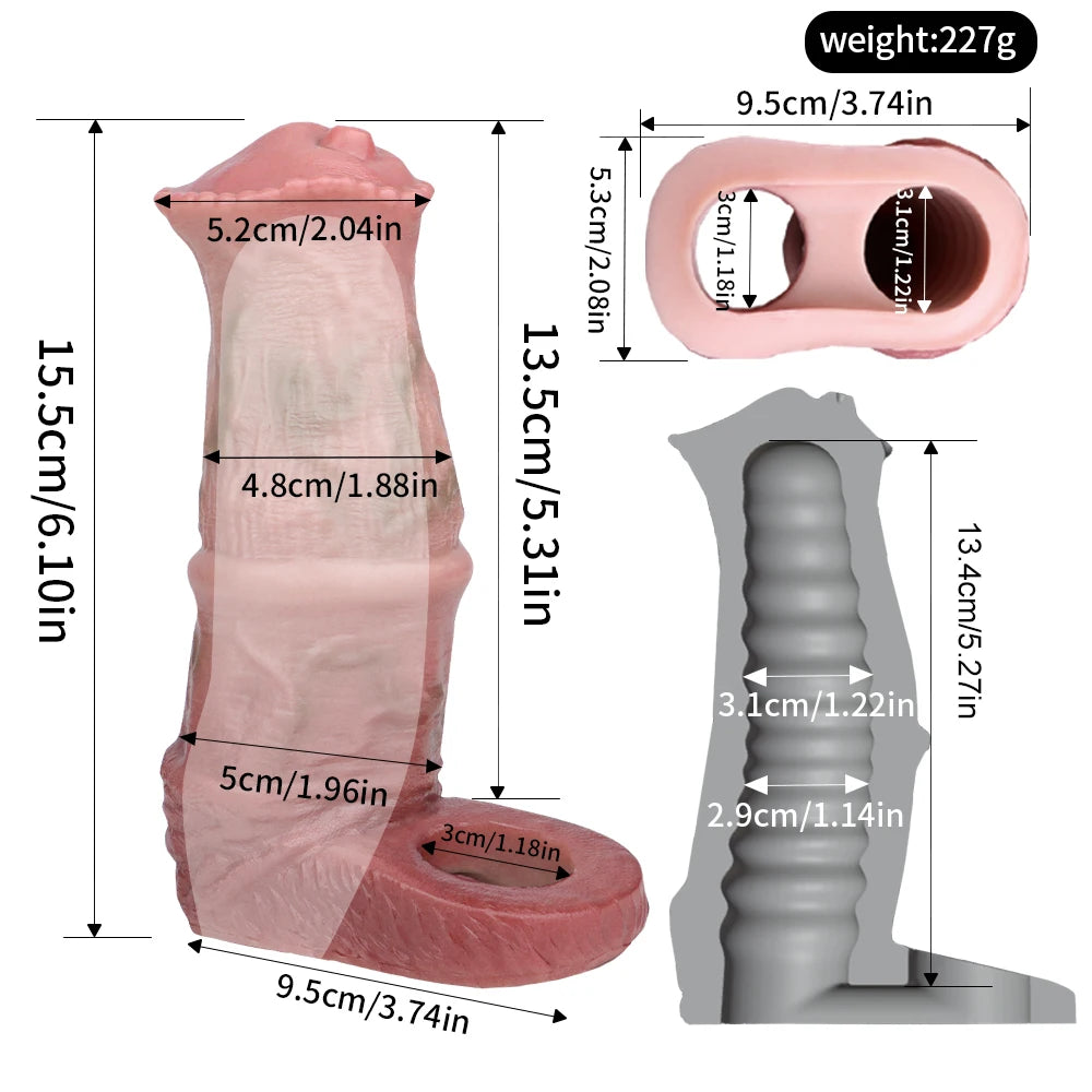 ASHBURN Fantasy STALLION Penis Sleeve closed Head Silicone BEAST Knot Hollow Dildo Cock Extender Enlargement Sex Toys For Men Masturbate