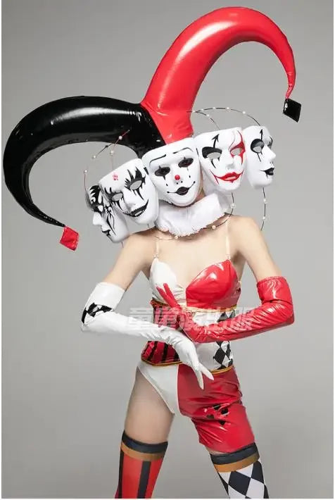 Ashburn Nightclub bar sexy women gogo dance outfit Sexy Customized Make Black Red CLOWN Big horns clown costume