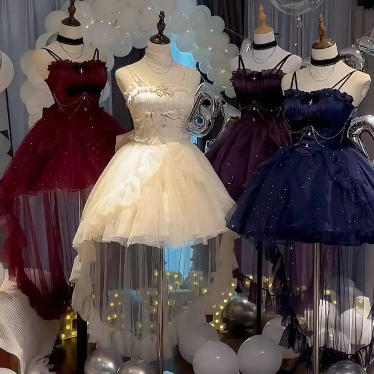 2025 Women Kawaii Ruffles Bow Suspender Princess Dresses Gothic Lolita Jsk Mini Dress Girl Sweet Fairy Party Trailing Dress