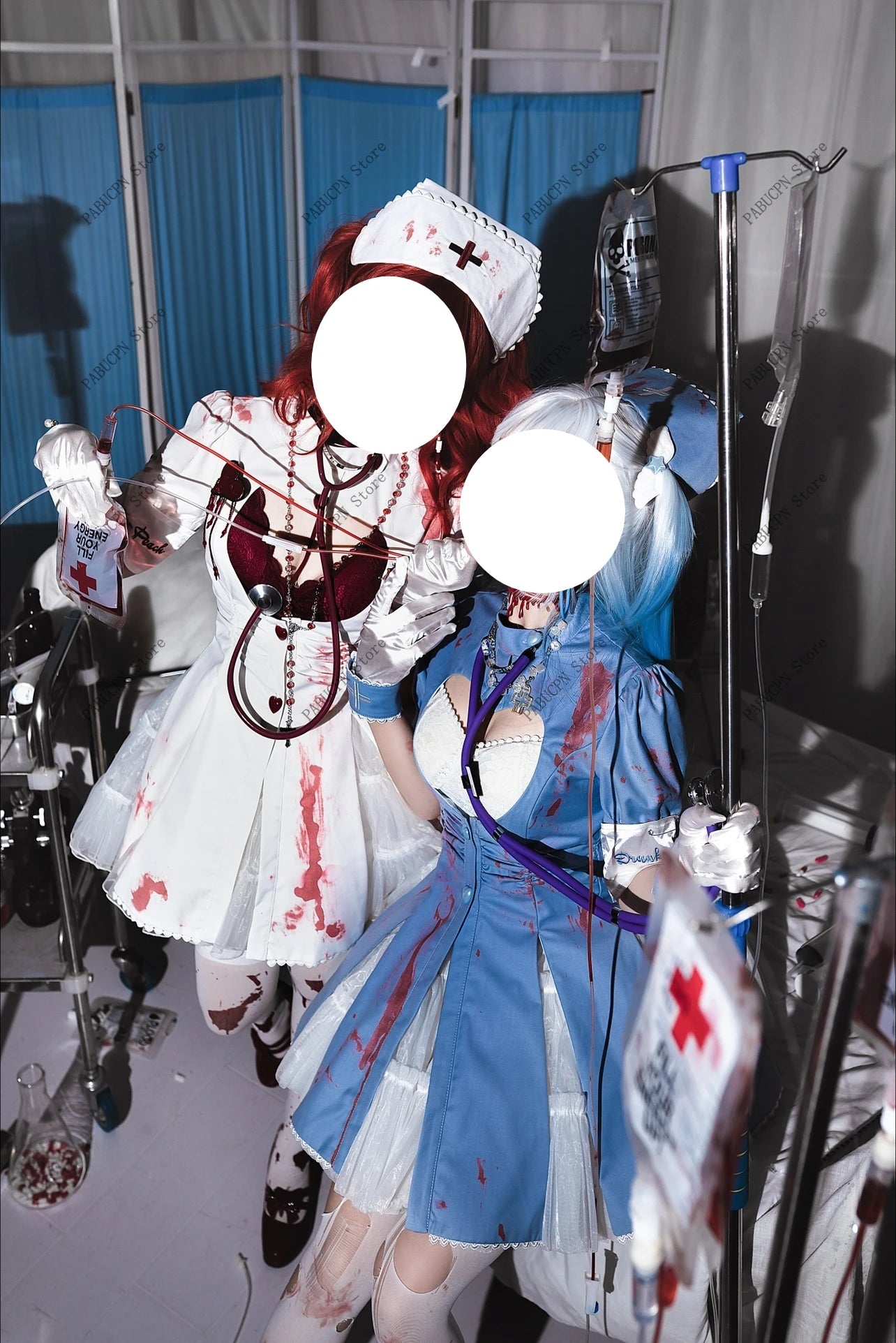 Little Nurse Halloween Special Edition Lolita Op Dark Dyed Blood Cosplay Dress Women Short Sleeve Slim A Line Above Knee Dresses