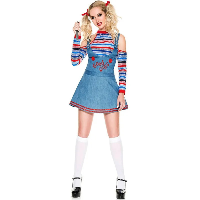 Ghost Baby Back To Soul Cosplay Sexy Female Ghost Jumpusuit with Color Base Top Chucky Female Role Play Ghost Dark Three Style