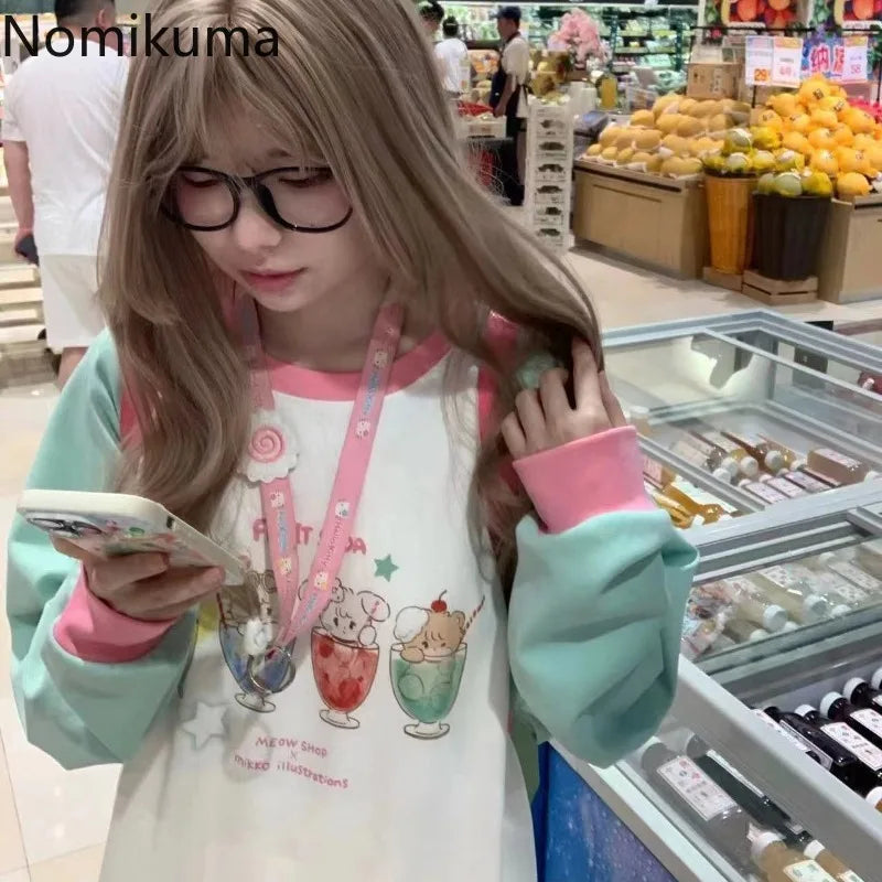 2025 Ropa Mujer Japanese Hoodies Women Clothing Long Sleeve O-neck Oversized Tops Anime Fashion Casual Sweet Y2k Sweatshirts
