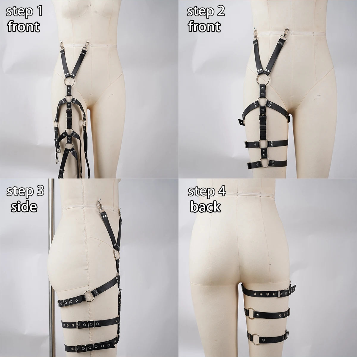 Women's sexy leg straps, leather underwear, BDSM bound thigh straps, punk side straps, fetish gothic clothing, exotic accessorie