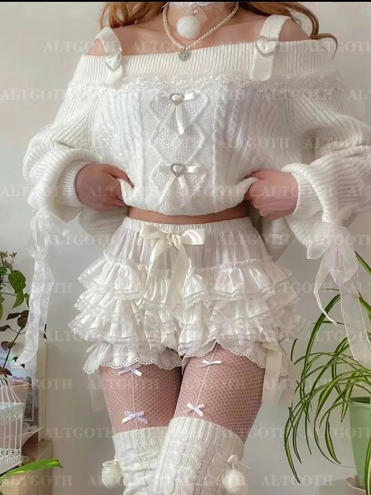 AltGoth Hotsweet Y2k Shorts Women Pastel Goth Streetwear Harajuku Aesthetic Fairycore Grunge Bow Lace Patchwork Shorts Female