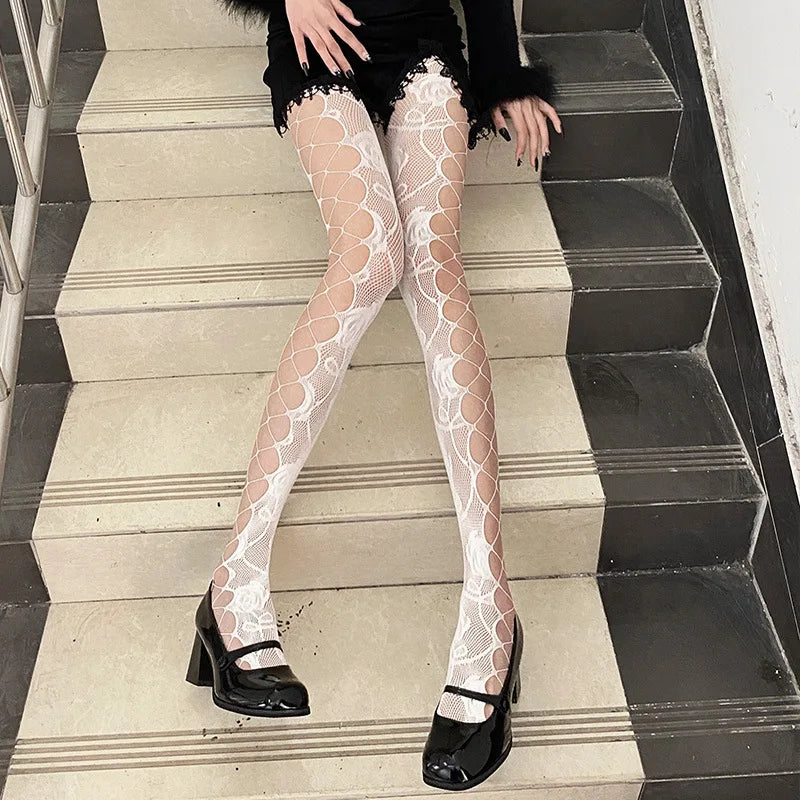 New Sex Sheer Pantyhose High Elastic Jacquard Red Fishnet Stockings Socks Sexy Stockings Flame Net Pants Spider Skull Tights