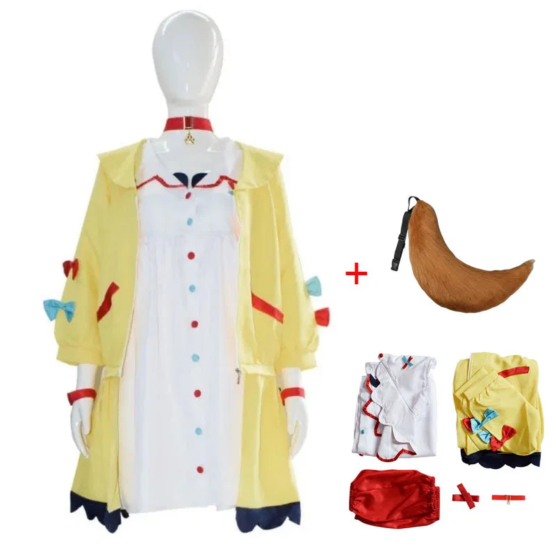 VTuber Inugami Korone Cosplay Costume Tail Wig Women Cute Dress Skirt Coat Uniform Accessories Halloween Carnival Party Outfits