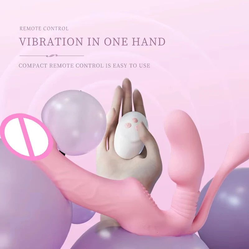 Strapless Strap on Dildo Vibrator Anal Plug Massager Lesbian 3 in 1 Vibrator G-Spot Stimulate Clitoris Sex Toy for Couple