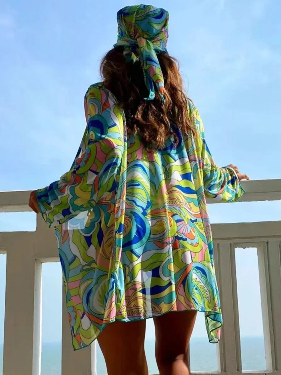 4 PCS Printed With Cover Up Hairband Bikini