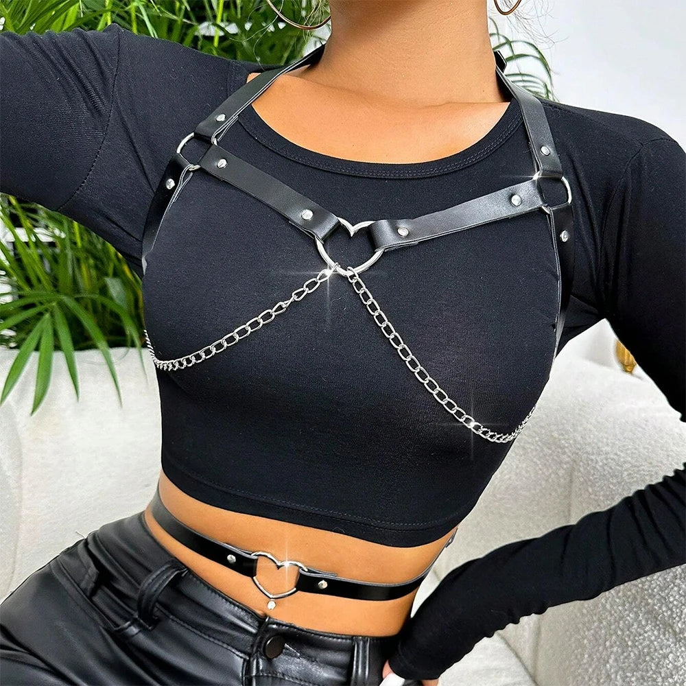 Women Fashion Chain Leather Waist Belt Chest Harness Belt Corset Bondage Lingerie Punk Gothic Lingerie Clothing Accessorie