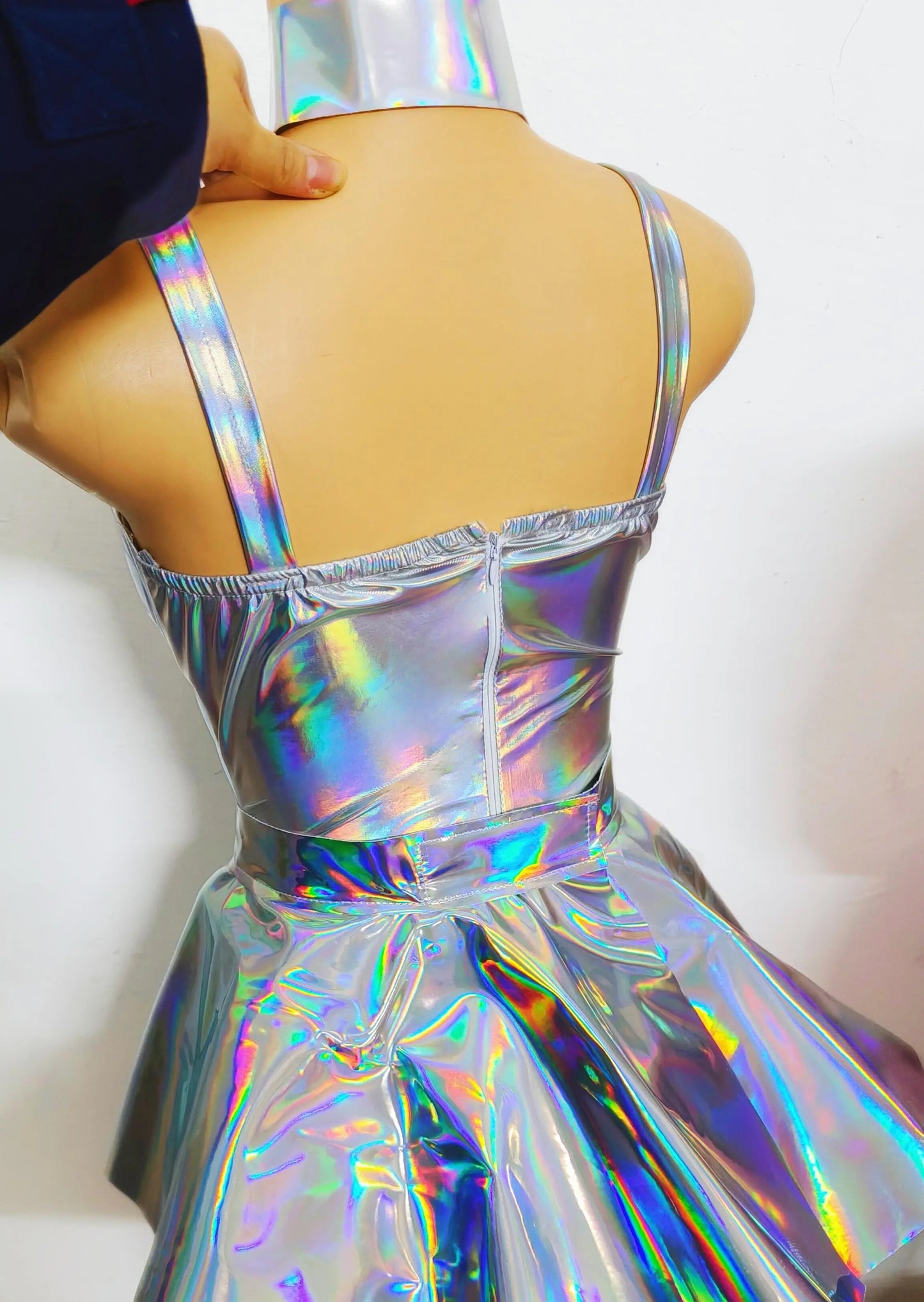 ASHBURN™ Holographic Embroidered Bodysuit & Skirt Set – Laser Clubwear for Festival + Stage Seduction