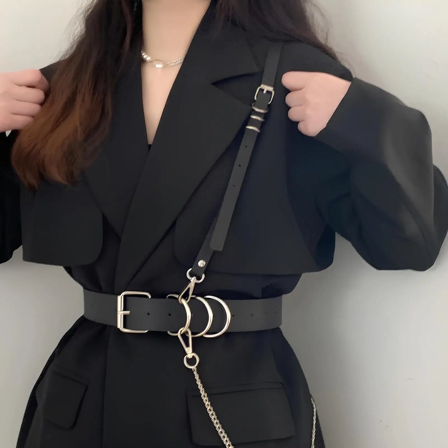 Women Fashion Harness Pu Leather Adjustable Studded Decor Harness Women Gothic Harness Lingerie Chest Harness