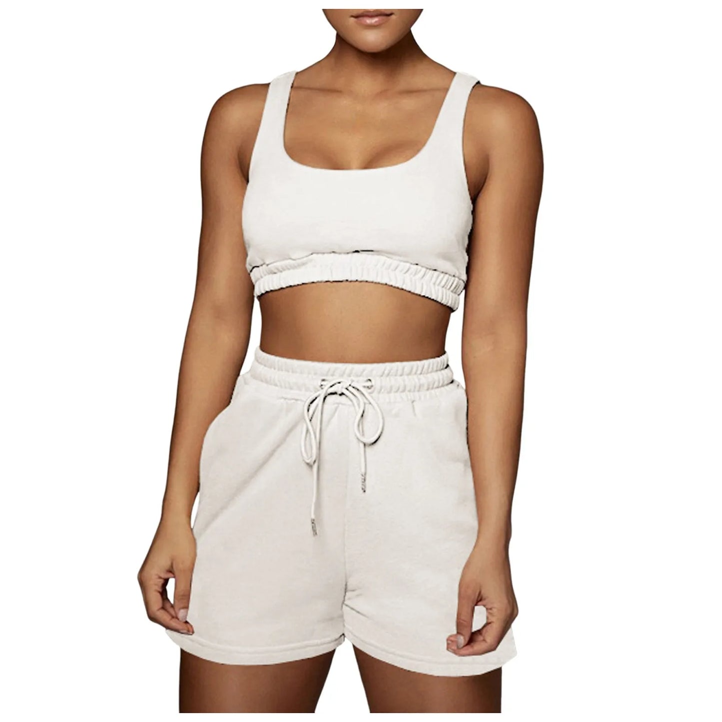 Crop Tops And Drawstring Shorts Set Sexy U-Neck Fitness Tank Top Summer Athleisure Biker Shorts Two Piece Sets Women Streetwear