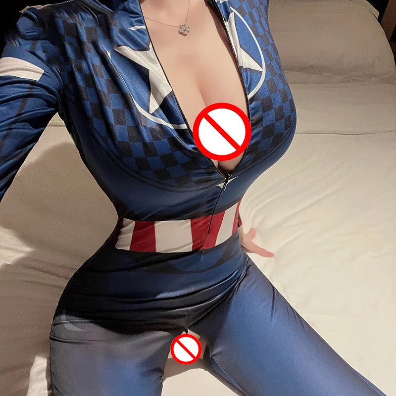 Sexy Lingerie Erotic Costume Superhero Captain Jumpsuits Sukumizu Girls Party Bodysuit Adult Cosplay Halloween Gift